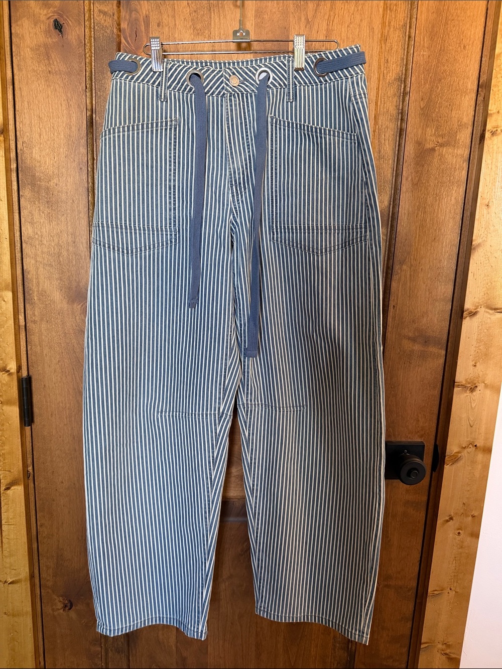 VERVET BY FLYING MONKEY Blue and White Striped Cargo Jeans
